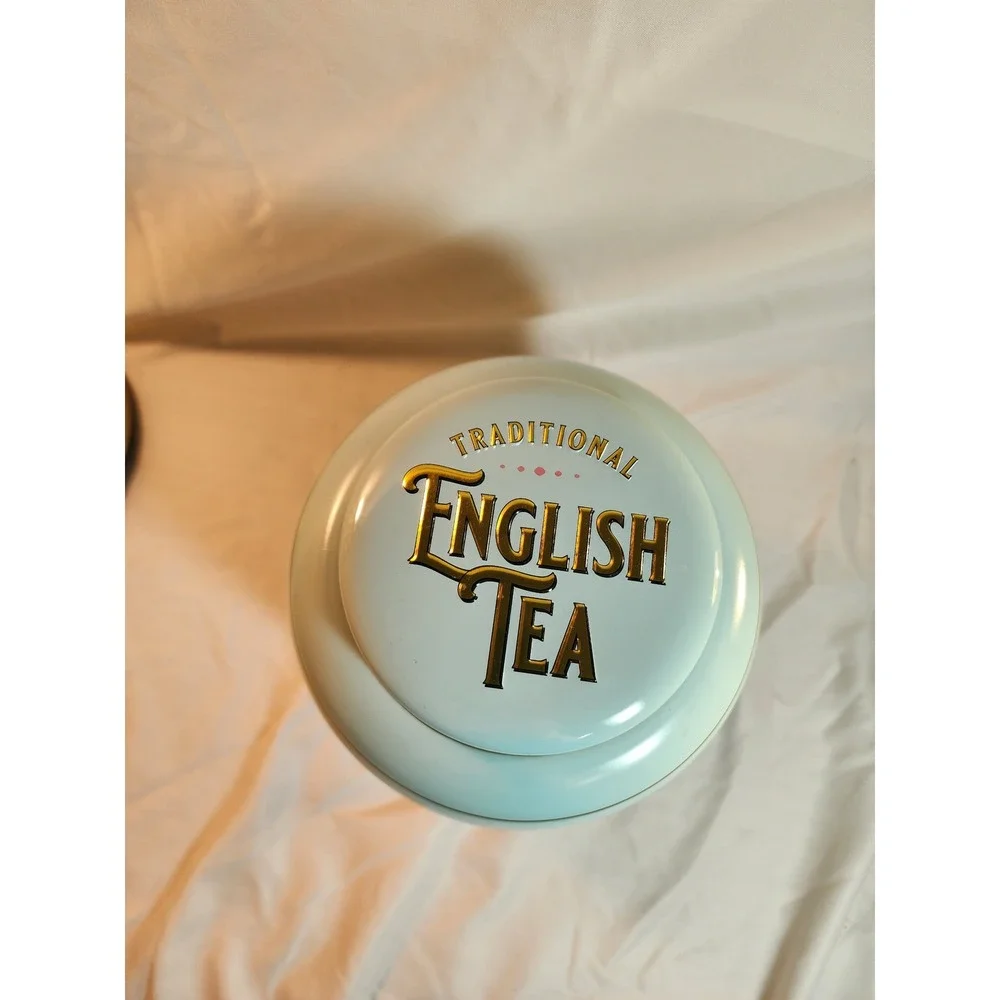 New English Teas‎ Vintage Tea Caddy Tin Forget Me Not Blue Large Empty